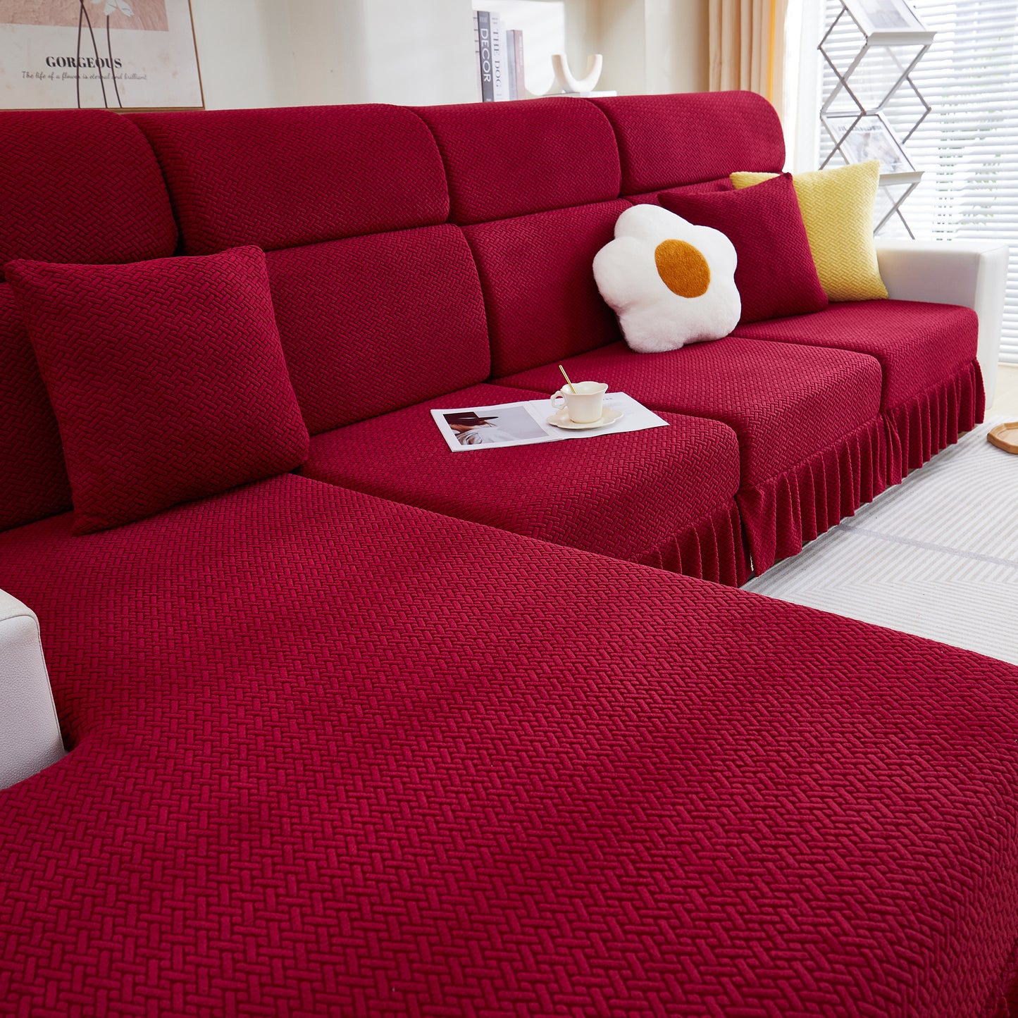 Tailored Sofa Cushion Covers Stretch Couch Seat Covers  with Skirt for Sectional Sofas