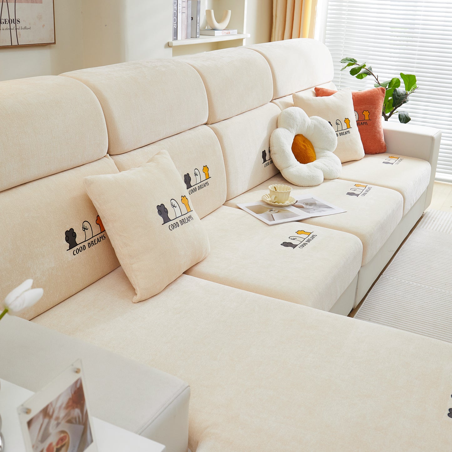 Super Stretch Seat Cushion/Couch Slipcover, Solid Couch Cushion Covers Washable Furniture Protector