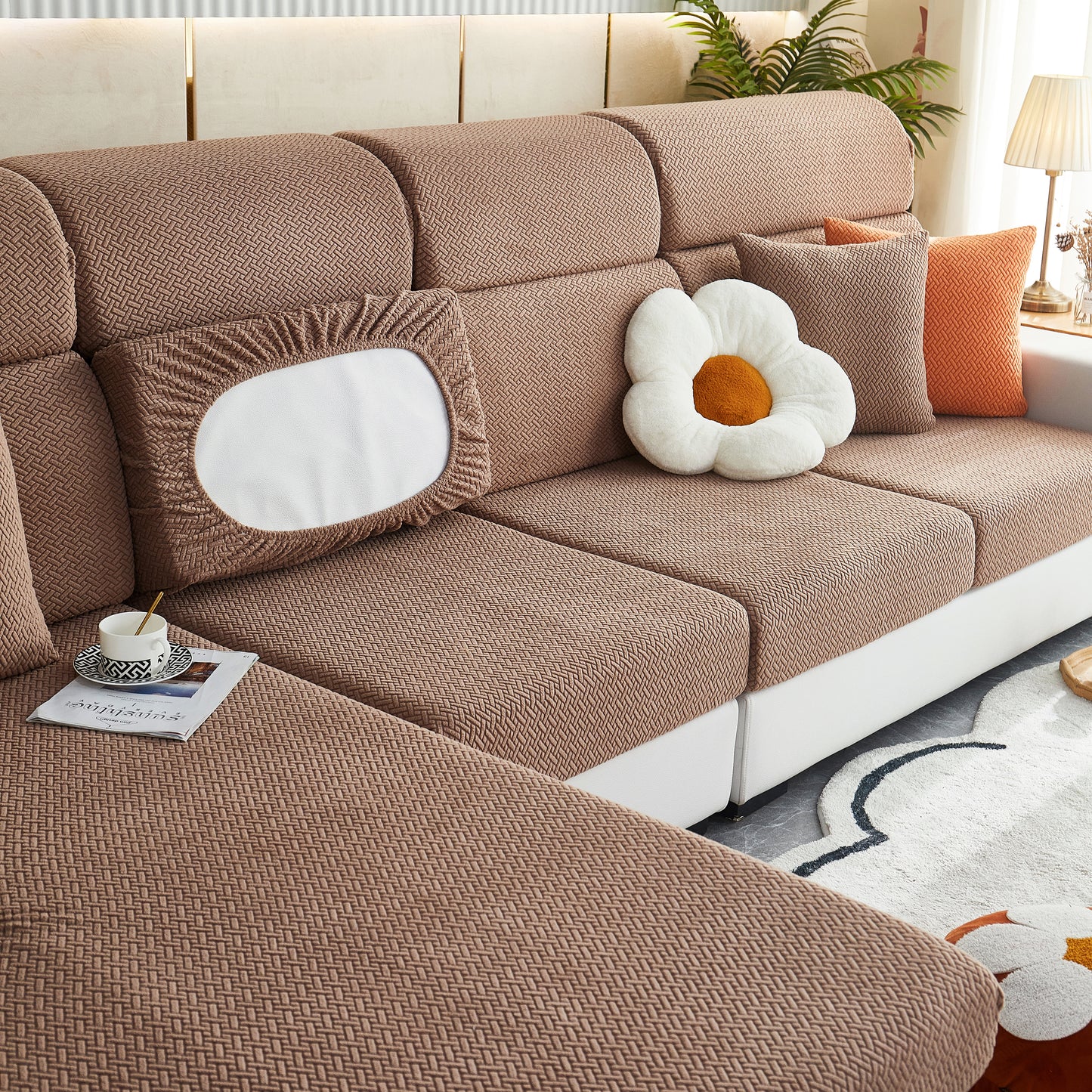 Universal Stretch Sofa Slipcover for L-Shaped Sectional Couch, Chaise, and Separate Cushion Covers