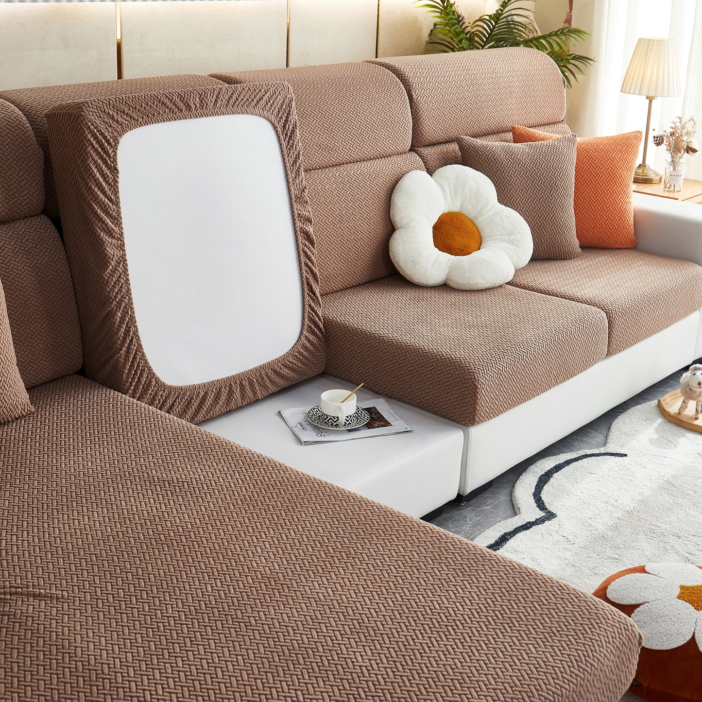 Universal Stretch Sofa Slipcover for L-Shaped Sectional Couch, Chaise, and Separate Cushion Covers