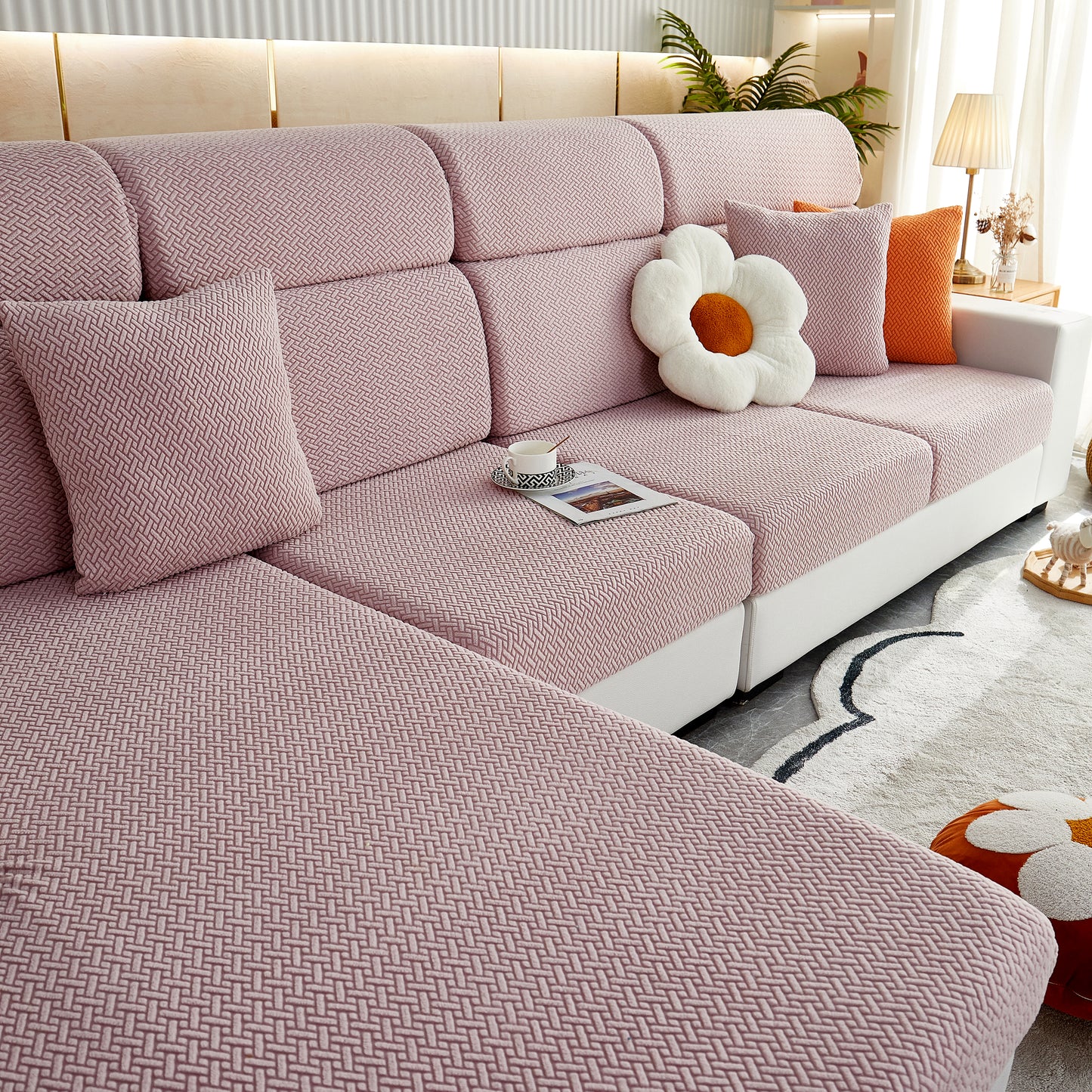 Universal Stretch Sofa Slipcover for L-Shaped Sectional Couch, Chaise, and Separate Cushion Covers