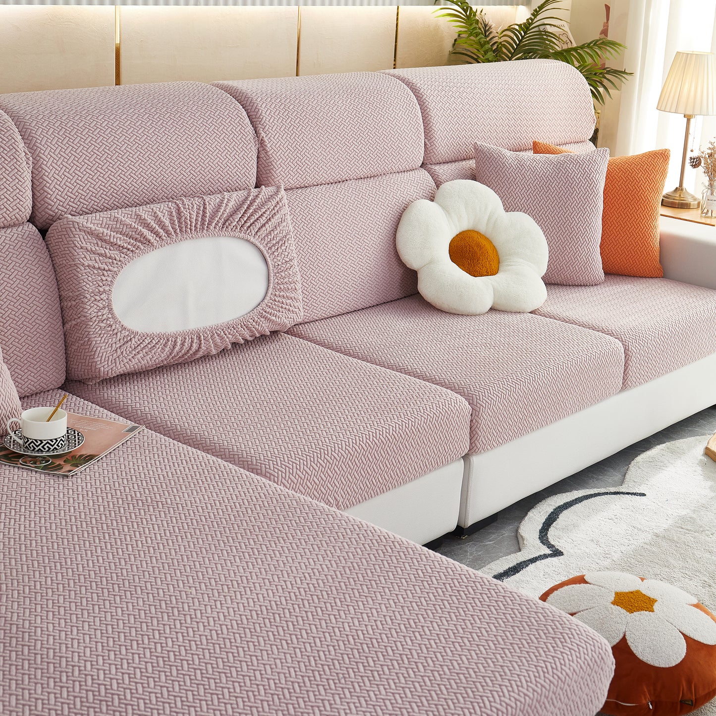 Universal Stretch Sofa Slipcover for L-Shaped Sectional Couch, Chaise, and Separate Cushion Covers