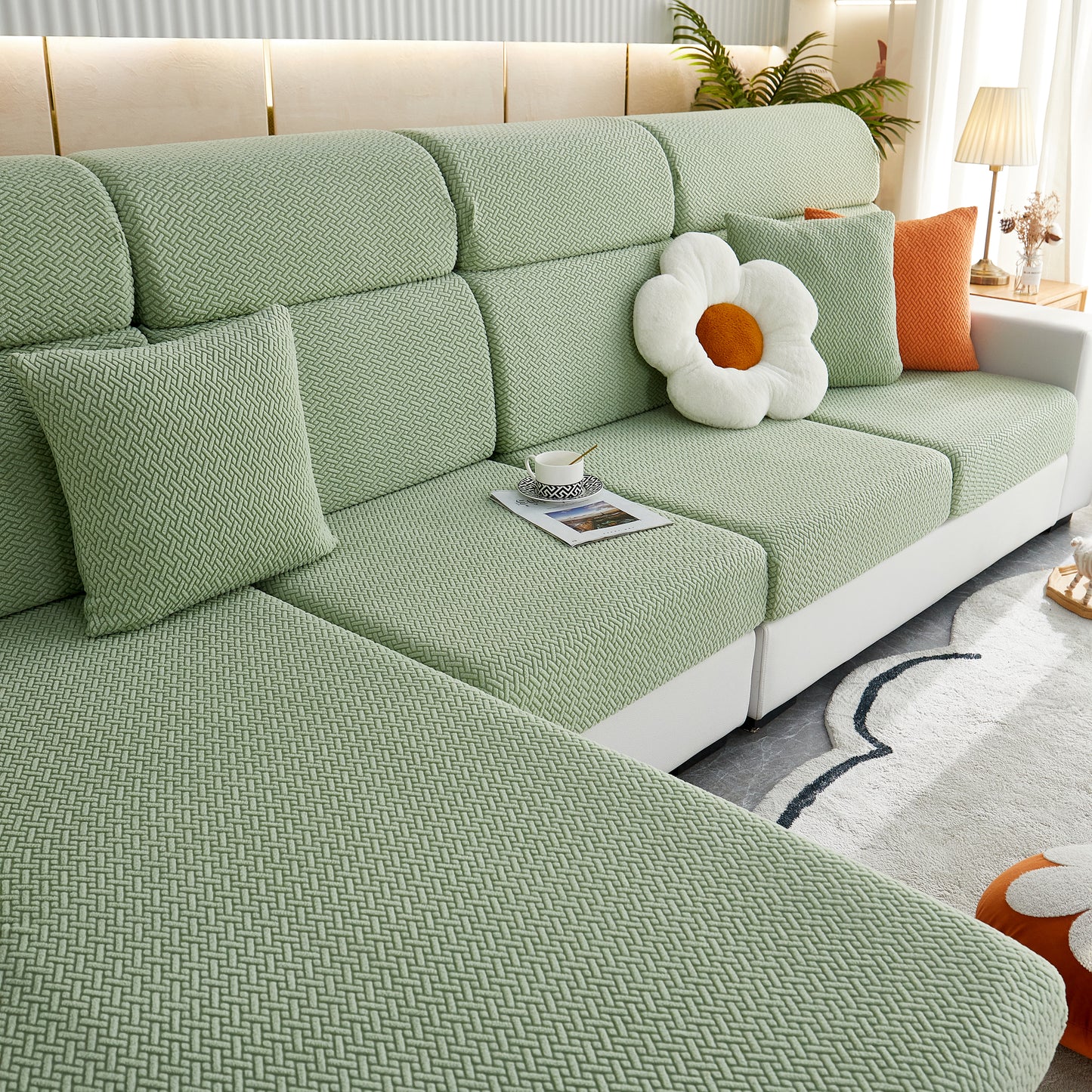 Universal Stretch Sofa Slipcover for L-Shaped Sectional Couch, Chaise, and Separate Cushion Covers