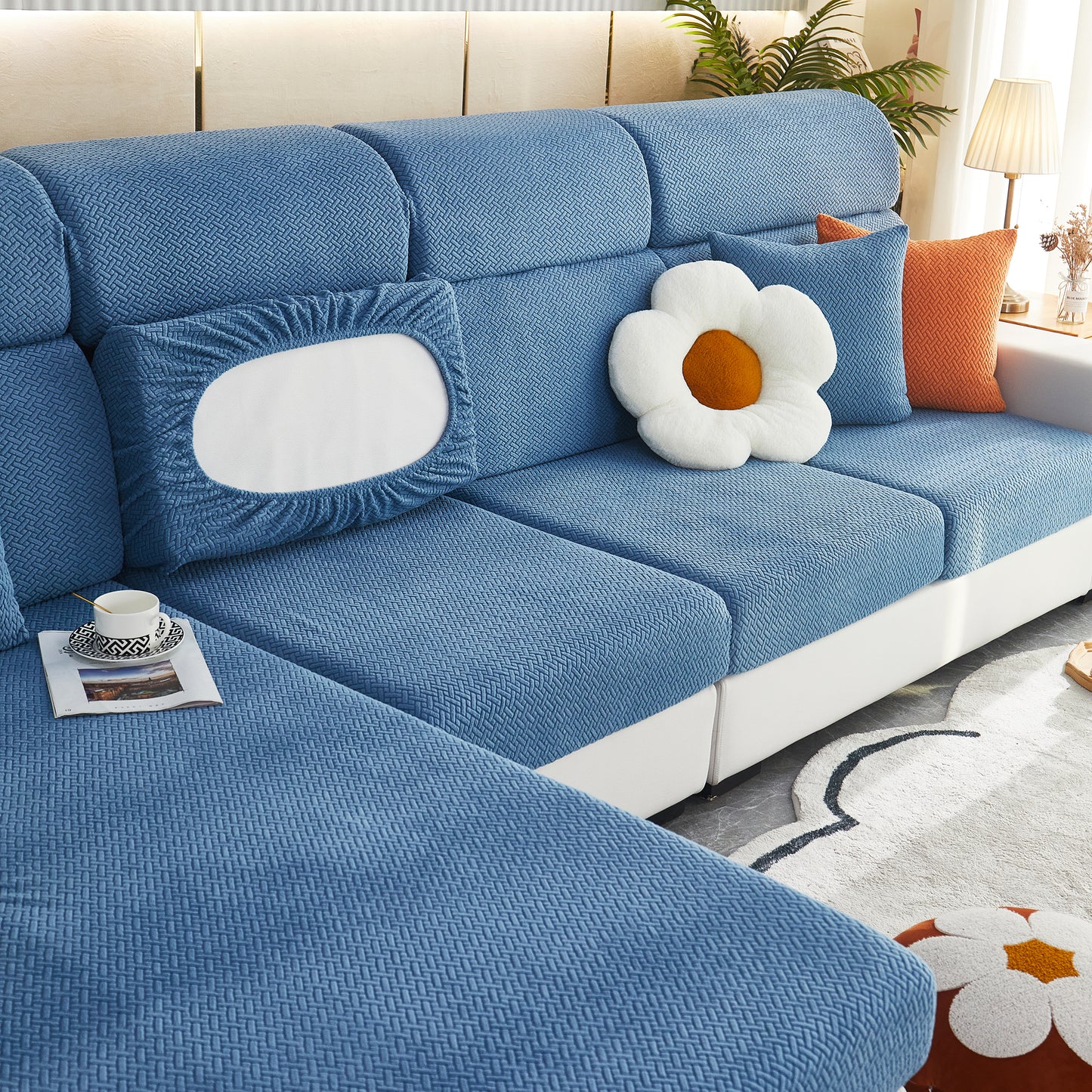 Universal Stretch Sofa Slipcover for L-Shaped Sectional Couch, Chaise, and Separate Cushion Covers