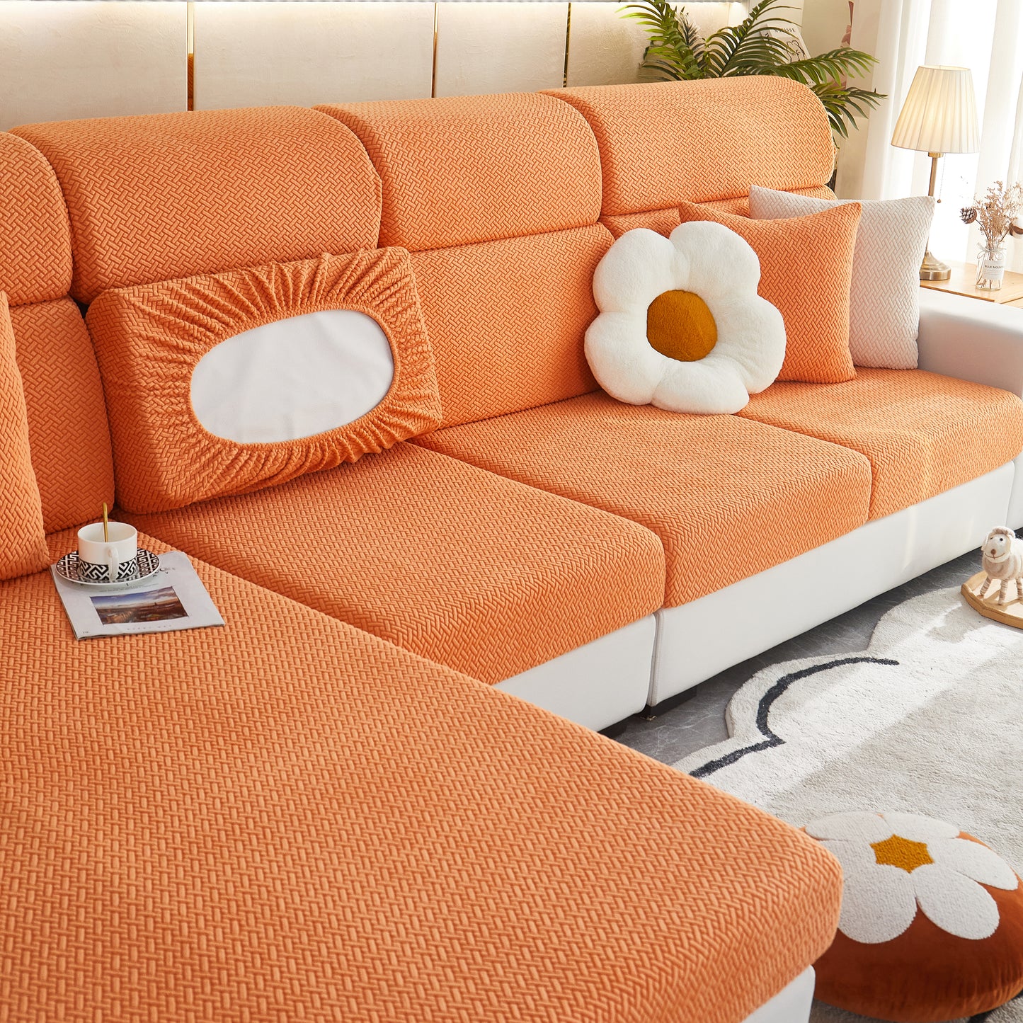 Universal Stretch Sofa Slipcover for L-Shaped Sectional Couch, Chaise, and Separate Cushion Covers