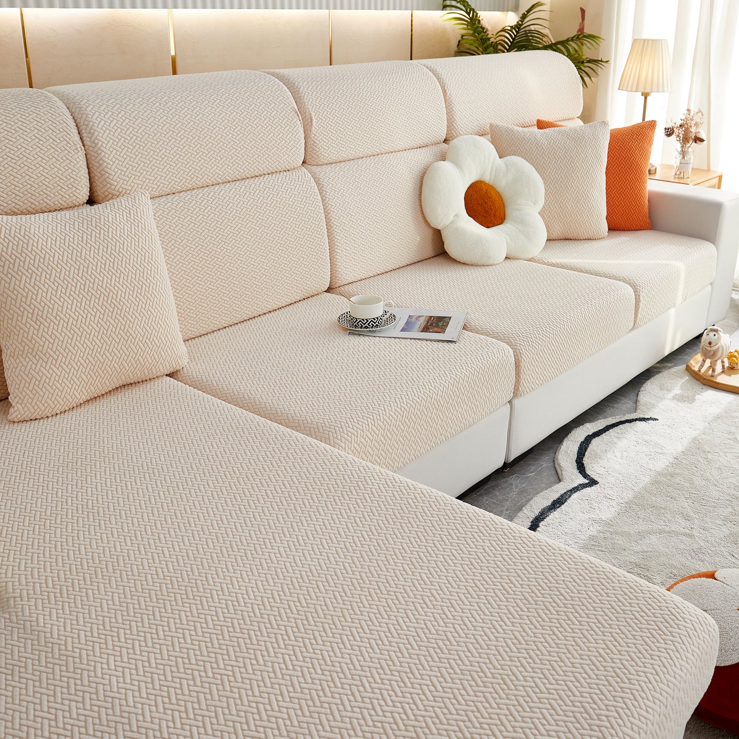 Universal Stretch Sofa Slipcover for L-Shaped Sectional Couch, Chaise, and Separate Cushion Covers