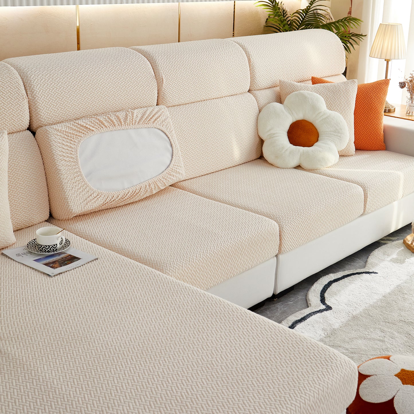 Universal Stretch Sofa Slipcover for L-Shaped Sectional Couch, Chaise, and Separate Cushion Covers