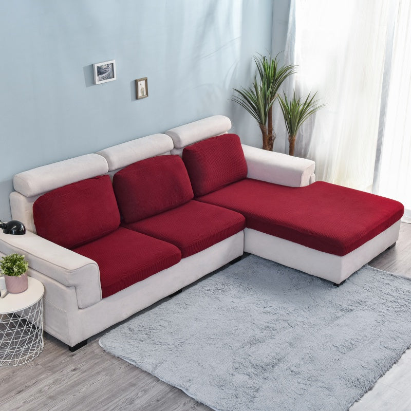 Elastic L-Shaped Sofa Slipcover for Living Room, Velvet Plush Couch Covers for Chaise Longue Seats