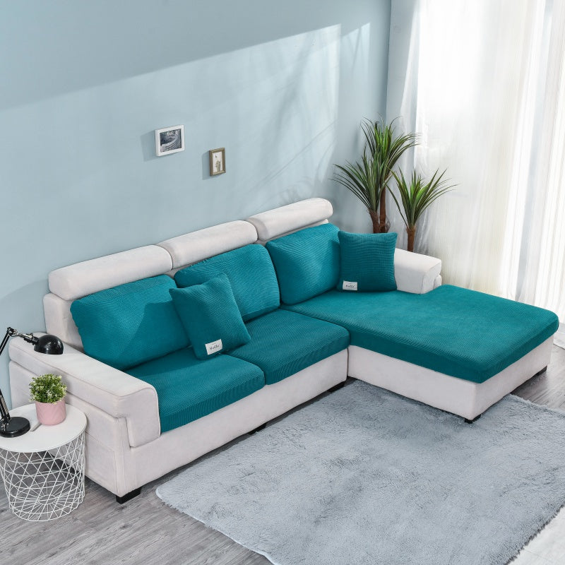 Elastic L-Shaped Sofa Slipcover for Living Room, Velvet Plush Couch Covers for Chaise Longue Seats