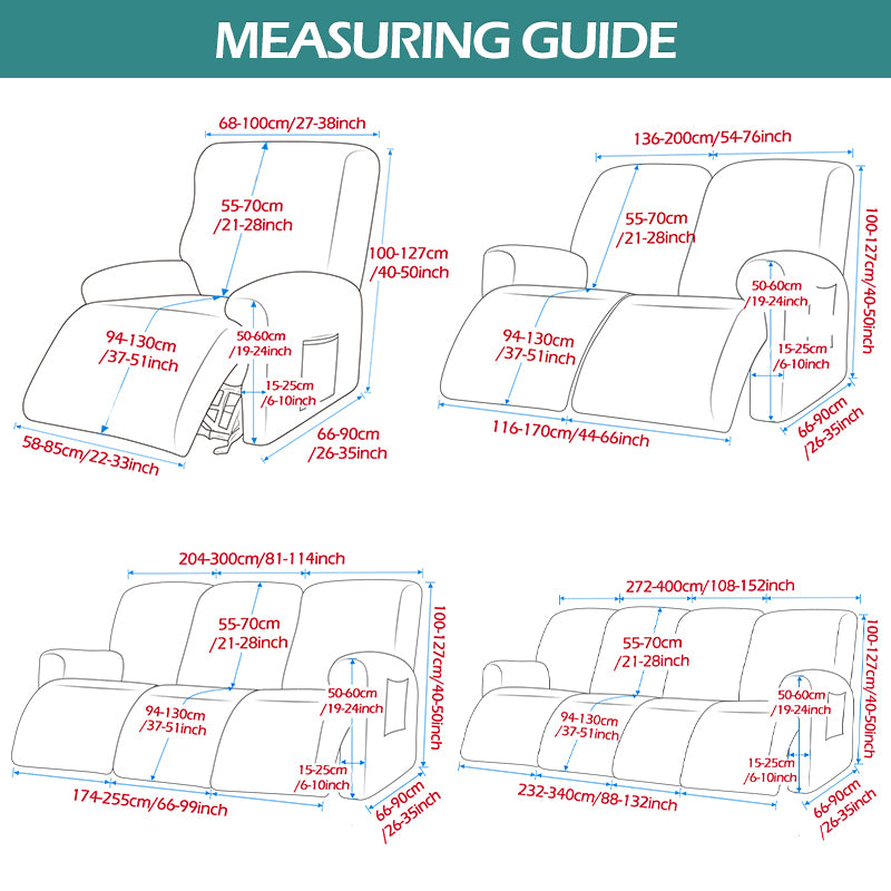 KAS Elastic Recliner Sofa Cover in Velvet Fabric - Fits 1/2/3/4 Seats - Ideal for Lazy Boy Recliner Chairs